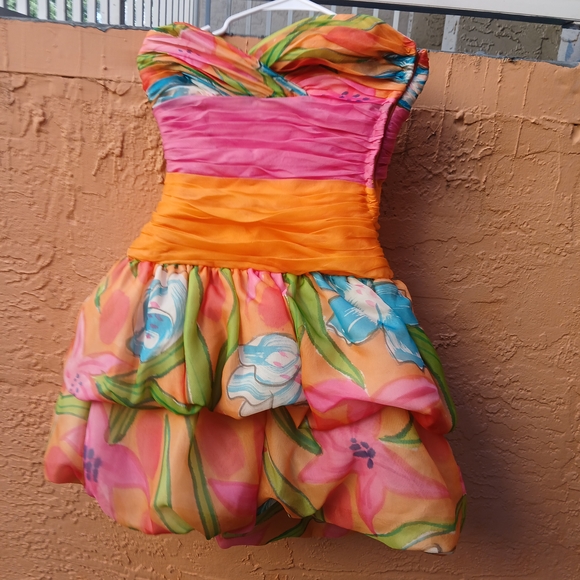 Colorful Strapless Floral Dress - Picture 1 of 2